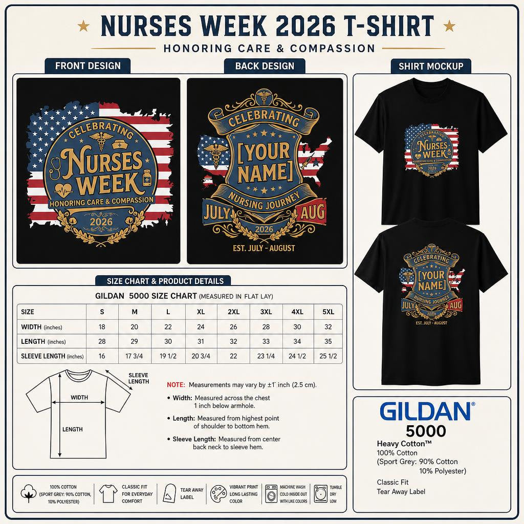 Personalized Happy Nurses Week 2026 American Flag Nurse Gift Custom Unisex T-Shirt