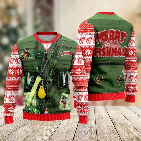 Merry Fishmas Fishing Costume Ugly Christmas Sweater For Men