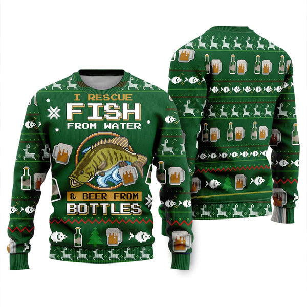 Funny Fish And Beer Ugly Christmas Sweater For Men & Women