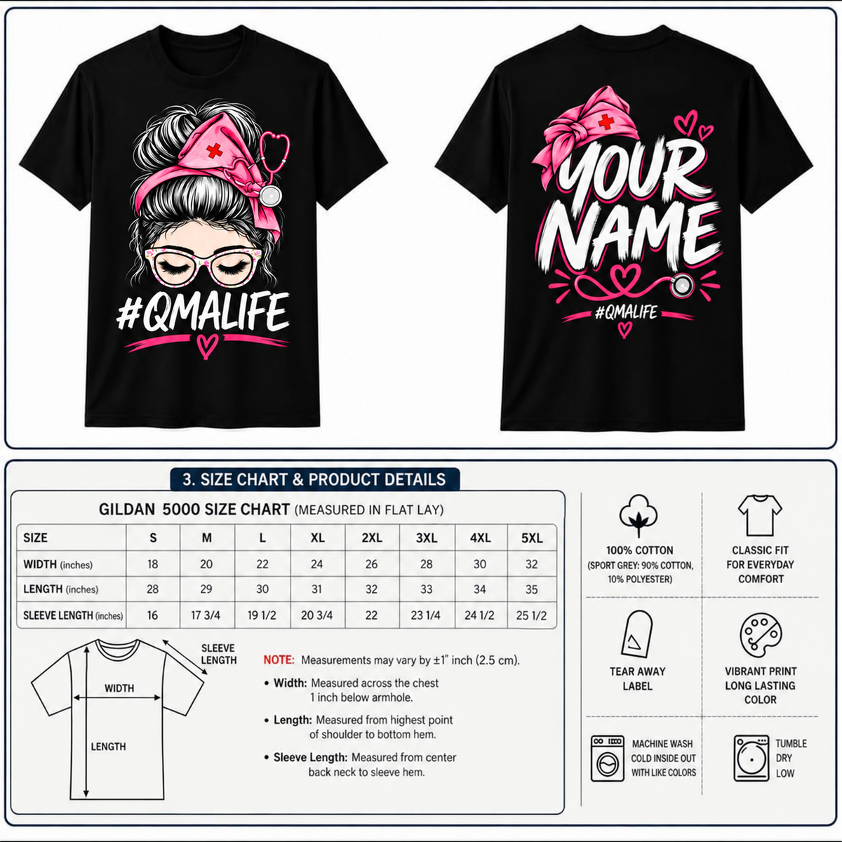 Custom QMA Life Shirt with Name Personalised Nurse Stethoscope Graphic Tee