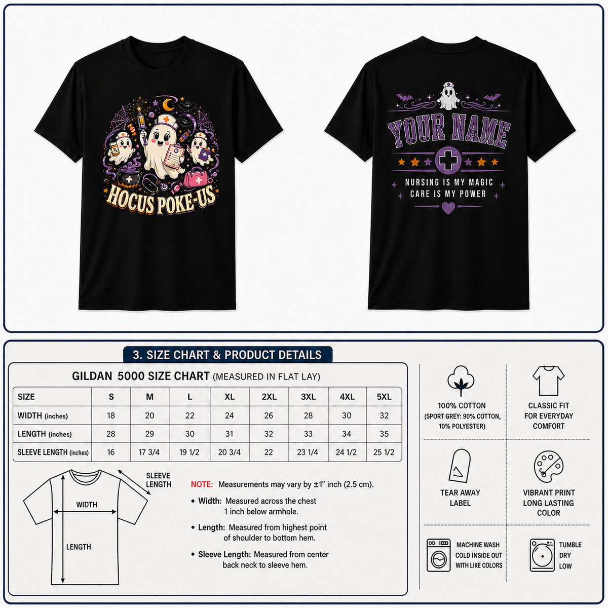 Custom Nurse Ghost Halloween T-Shirt for Women with Hocus Poke Us Print