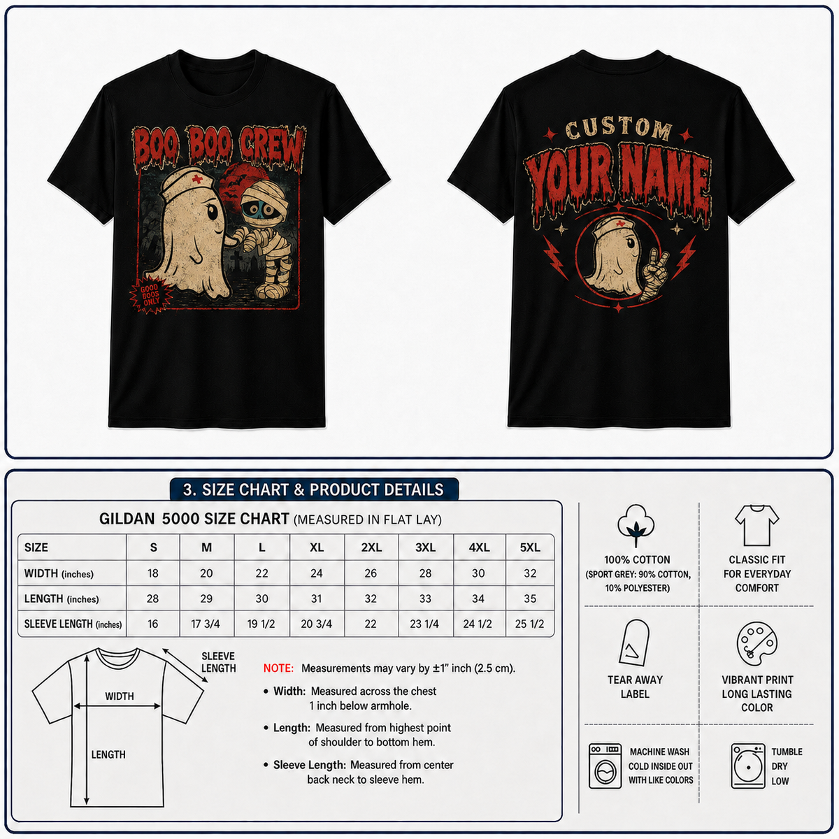 Personalized Ghost Nurse T Shirt for Halloween ED Boo Boo Crew Night Shift