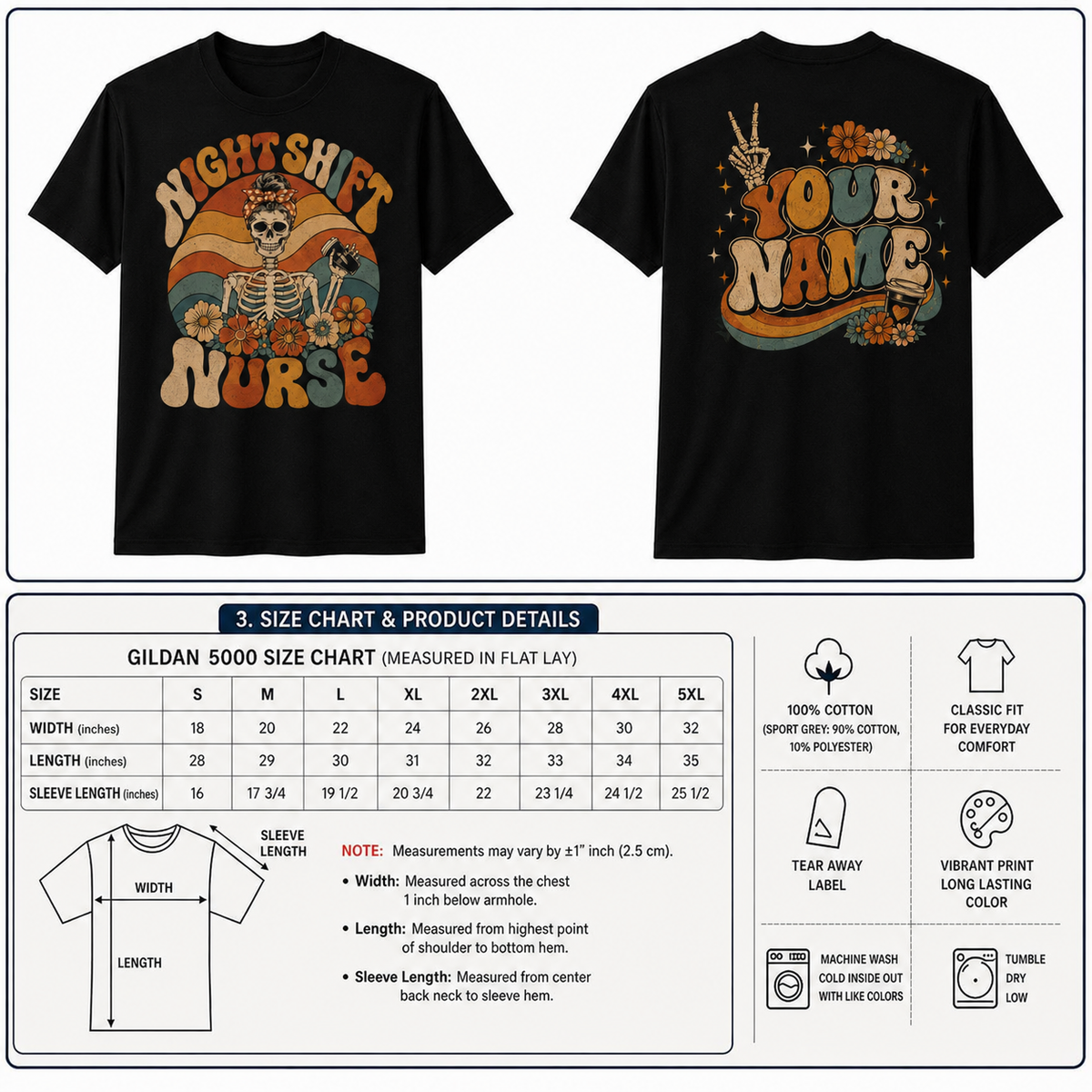 Night Shift Nurse Custom Shirt Retro Skeleton Floral Coffee Graphic Tee