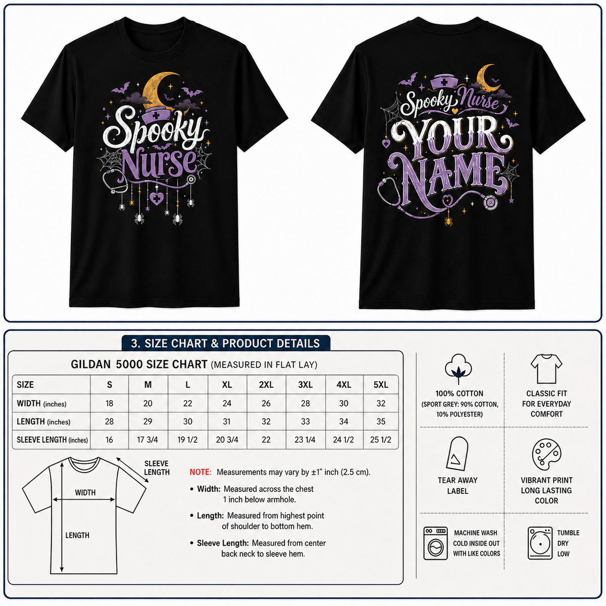 Spooky Nurse Custom Name Halloween Shirt for Women with Moon and Spider Web