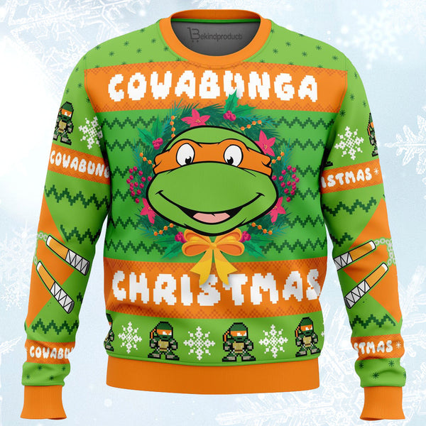 Teenage Mutant Ninja Turtles Christmas Jumper Mens Green Knitted Sweater