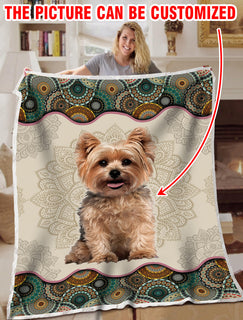 Dog Picture Custom Vintage Mandala Sherpa Throws Blanket Lightweight Warm Cozy Fuzzy Soft Blanket For Bed And Couch