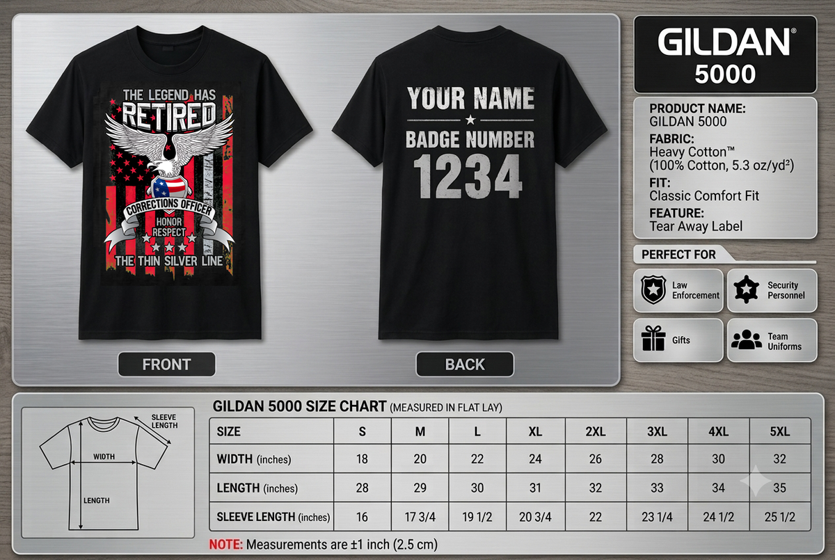 Custom Name Retired Corrections Officer Shirt, Thin Silver Line Legend Retirement Gift Tee
