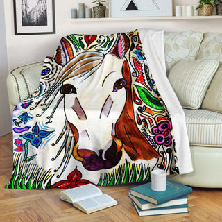 Horse Flower Painting Blanket Sofa Bed Throws Lightweight Cozy Bed Blanket Soft Suitable For All Season