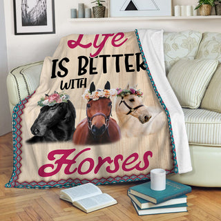 Horse Life Is Better Flower Wood Blanket Sofa Bed Throws Lightweight Cozy Bed Blanket Soft Suitable For All Season