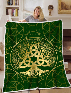 Irish Tree Celtic Green Gold Blanket Sofa Bed Throws Lightweight Cozy Bed Blanket For All Season Irish Gift