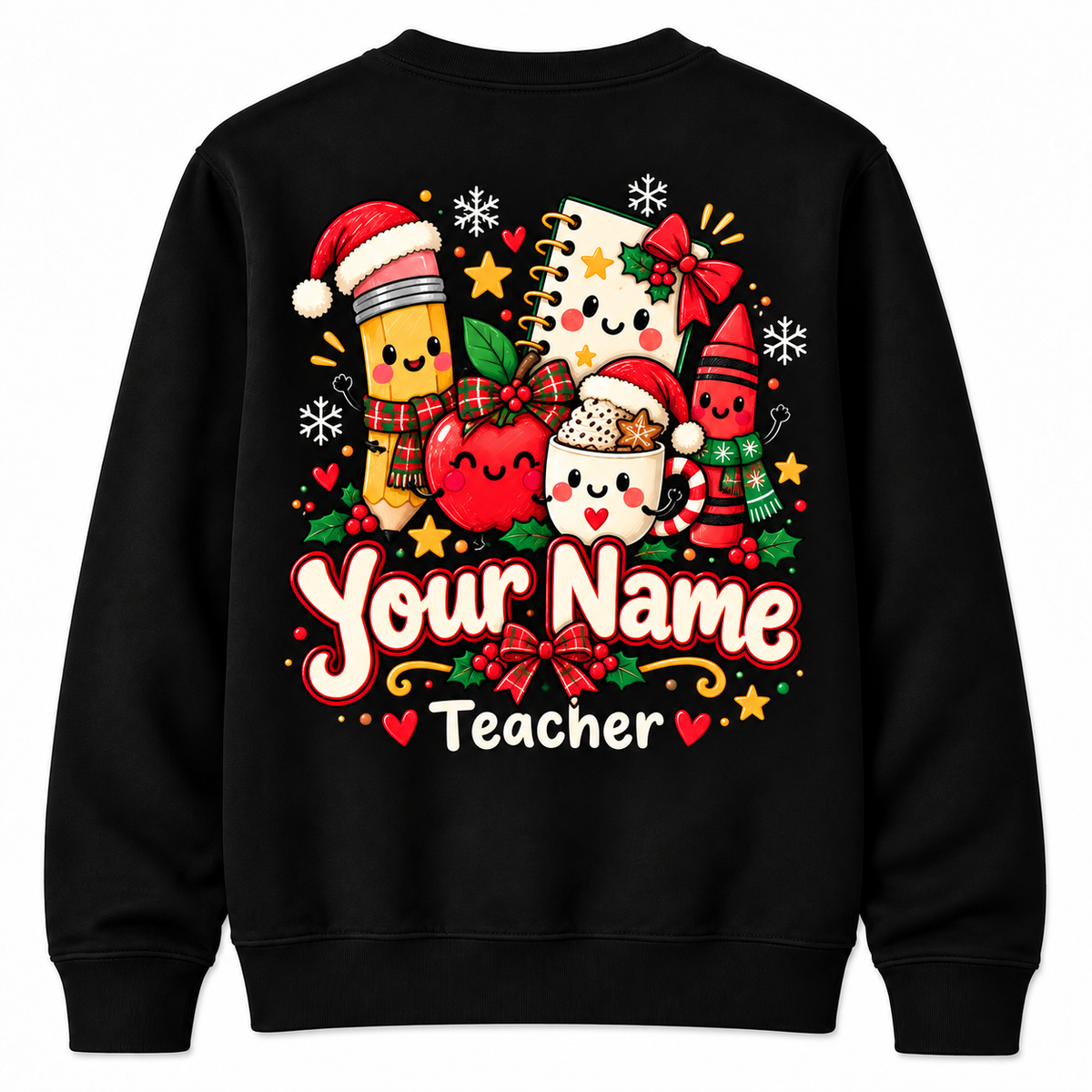 Personalized Custom Kawaii School Supplies Teacher Christmas Sweatshirt