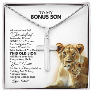 Personalized To My Bonus Son Necklace from Stepmom Whenever You Fell Overwhelmed Lion Stepson Birthday Christmas Customized Gift Box Message Card