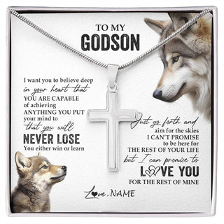 Personalized To My Godson Necklace From Godfather You Will Never Lose Wolf Godchild Birthday Graduation Christmas Customized Gift Box Message Card