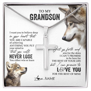 Personalized To My Grandson Necklace From Grandma Papa You Will Never Lose Wolf Grandson Birthday Graduation Christmas Customized Gift Box Message Card