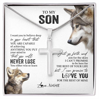 Personalized To My Son Necklace From Mom Dad Mother Father You Will Never Lose Wolf Son Birthday Graduation Christmas Customized Gift Box Message Card