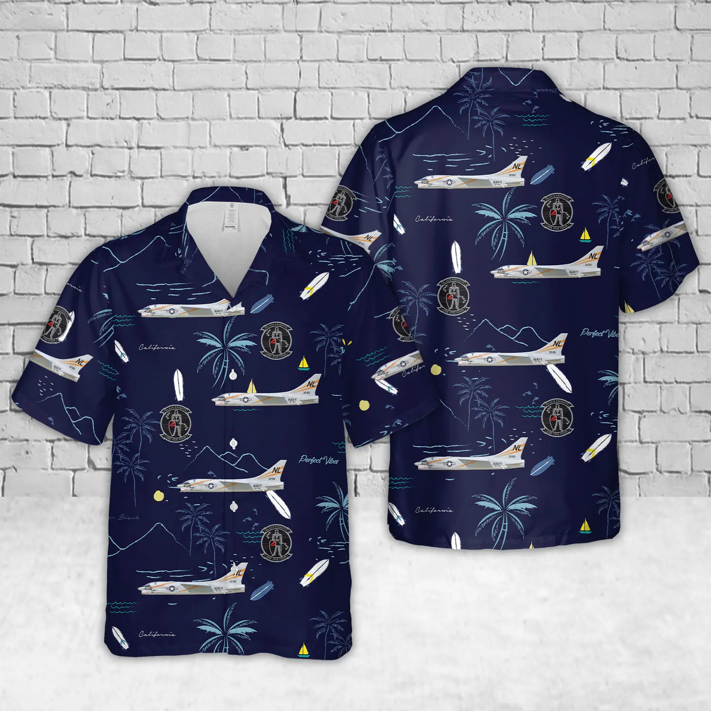 US Navy F-8A (F8U-1) Crusader VF-154 Black Knights, NL408 / 143720. CVW-15, NAS Moffett Field, CA, 1957 Hawaiian Shirt