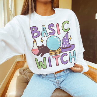 'Basic Witch' Halloween 2D Crewneck Sweatshirt All Over Print Sweatshirt For Women Sweatshirt For Men