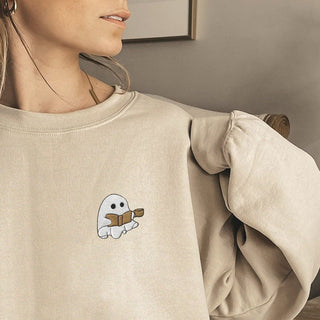 Embroidered Ghost Drinking Coffee Sweatshirt 2D Crewneck Sweatshirt All Over Print Sweatshirt For Women Sweatshirt For Men SWS2455