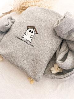 Embroidered Ghost Book Halloween Sweatshirt Crewneck Sweatshirt All Over Print Sweatshirt For Women Sweatshirt For Men SWS2484