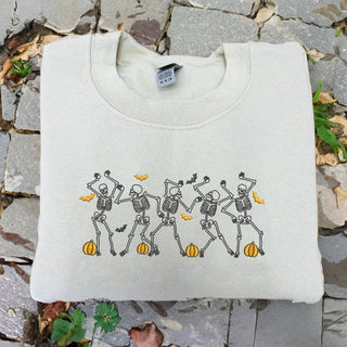 Dancing Skeleton Halloween Embroidered Sweatshirt Crewneck Sweatshirt All Over Print Sweatshirt For Women Sweatshirt For Men SWS2486