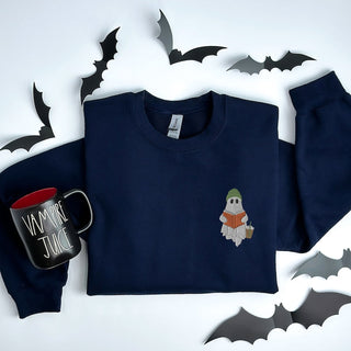 Embroidered Coffee and Ghost Halloween Crewneck Sweatshirt All Over Print Sweatshirt For Women Sweatshirt For Men SWS2494