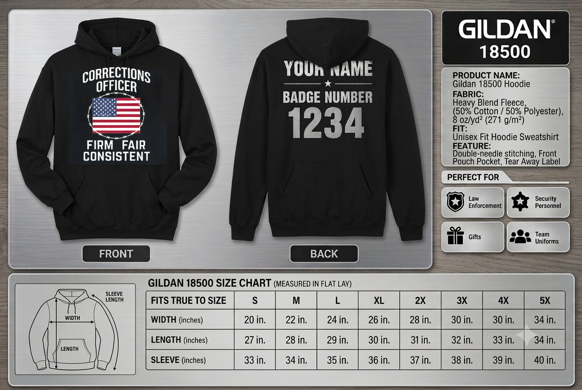 Custom Name Corrections Officer Hoodie, Firm Fair Consistent American Flag Prison Guard Hooded