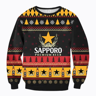 Unisex Sapporo Beer 3D Ugly Christmas Sweater For Men & Women Christmas Gift Sweater BH1244