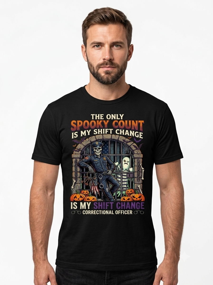 Custom "Graveyard Shift Division" Halloween Correctional Officer T-Shirt — Personalized Front & Back Graphic Tee