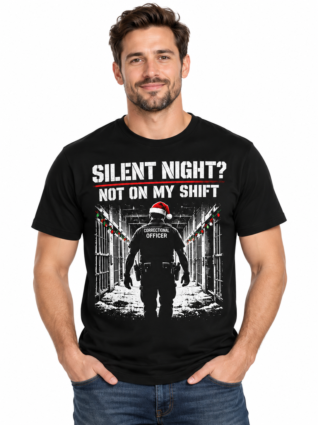Correctional Officer Silent Night Not on My Shift Christmas T Shirt