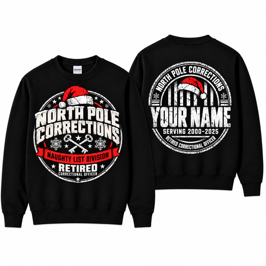 Personalized Retired Correctional Officer North Pole Christmas Sweatshirt
