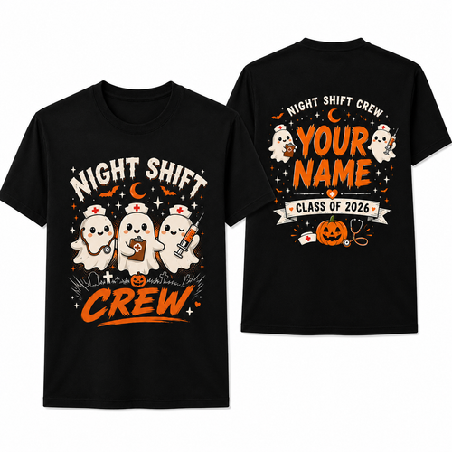 Personalized Night Shift Crew Shirt Custom Spooky Halloween Nurse Unisex T-Shirt