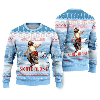 You'll Never Skate Alone Funny Jesus Skateboarding Ugly Christmas Sweater For Men & Women Christmas Gift Sweater US2271