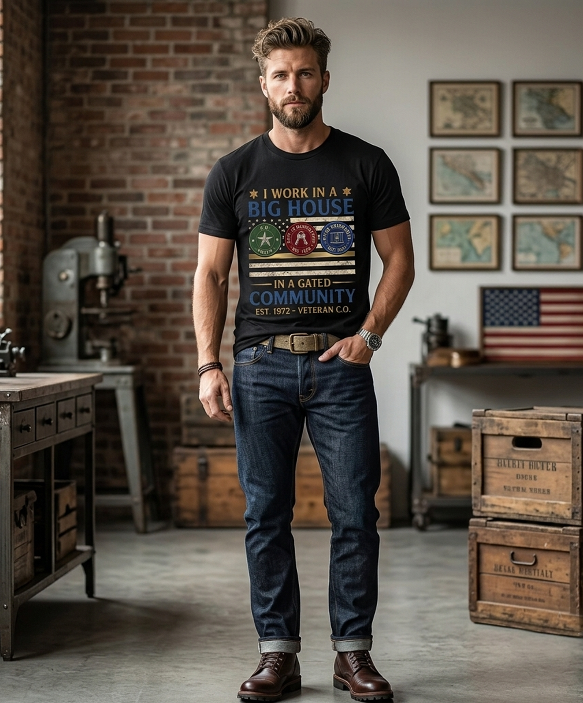 Custom Correctional Officer Flag T-Shirt  Personalized Big House Gated Community Shirt  Funny Thin Silver Line Prison Guard Tee
