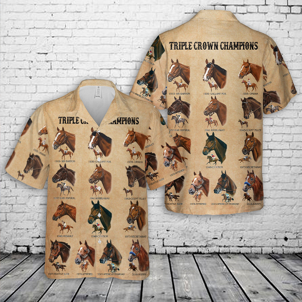 13 Triple Crown Champions Horse Racing Hawaiian Shirt