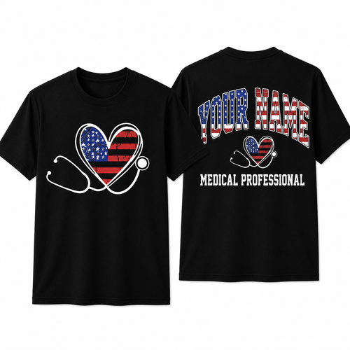 Personalized School Nurse Stethoscope Heart Shirt Custom Nurse Gift Unisex T-Shirt