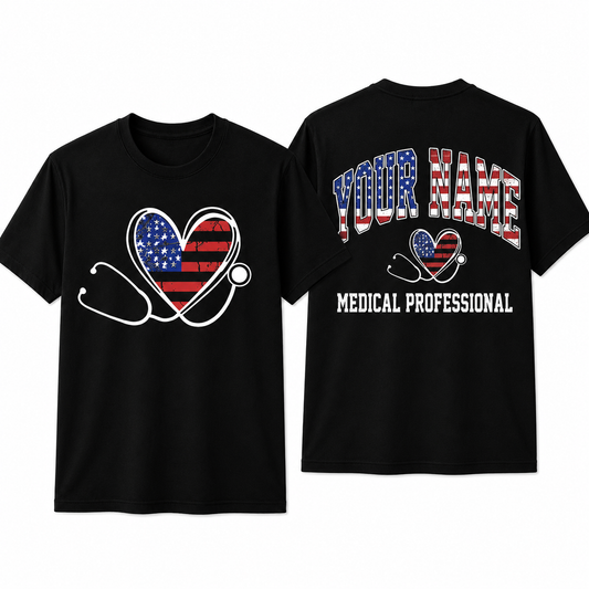 Personalized School Nurse Stethoscope Heart Shirt Custom Nurse Gift Unisex T-Shirt