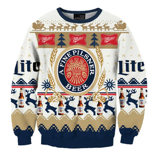 Unisex Miller Lite Beer 3D Ugly Christmas Sweater For Men & Women Christmas Gift Sweater BH1230