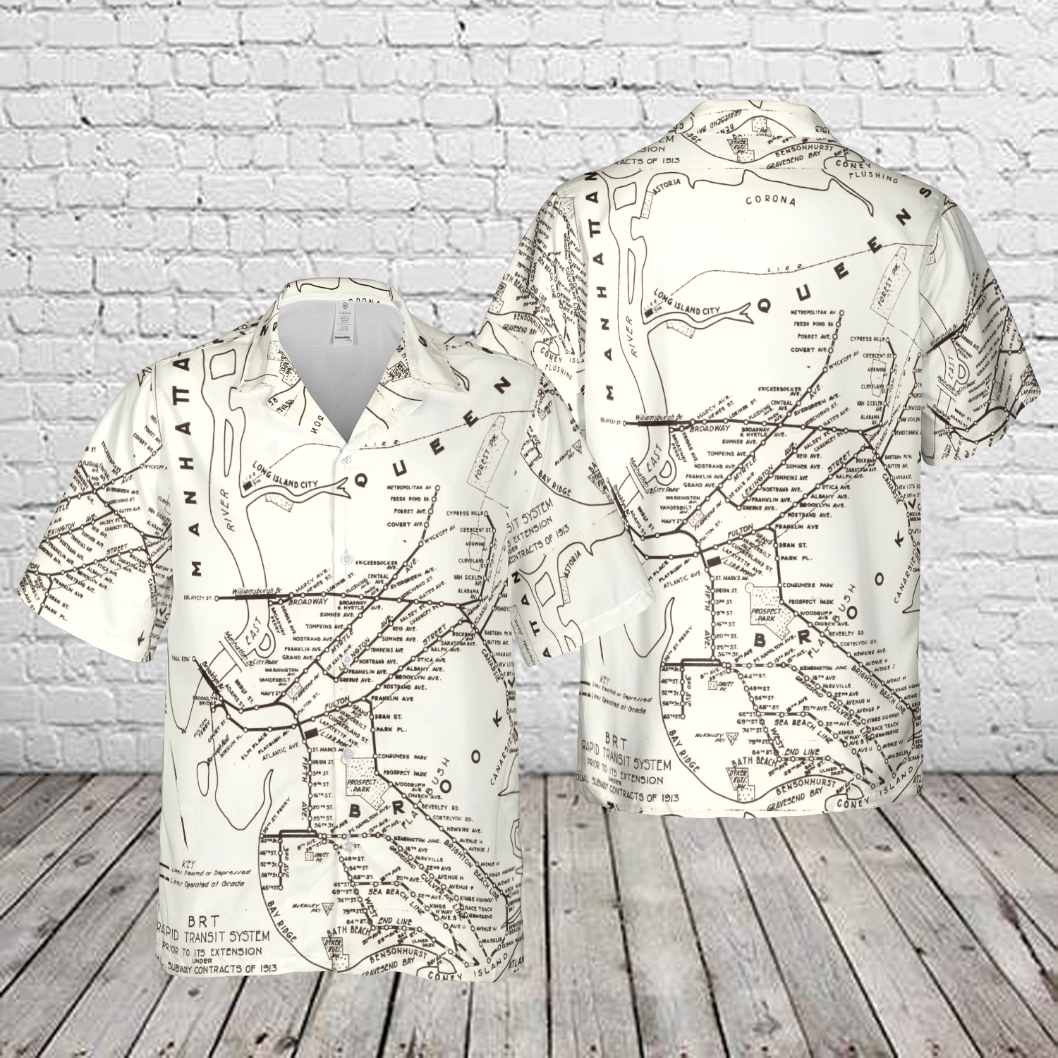 1912 Subway Map Brooklyn Rapid Transit Old Map - New York City Hawaiian Shirt