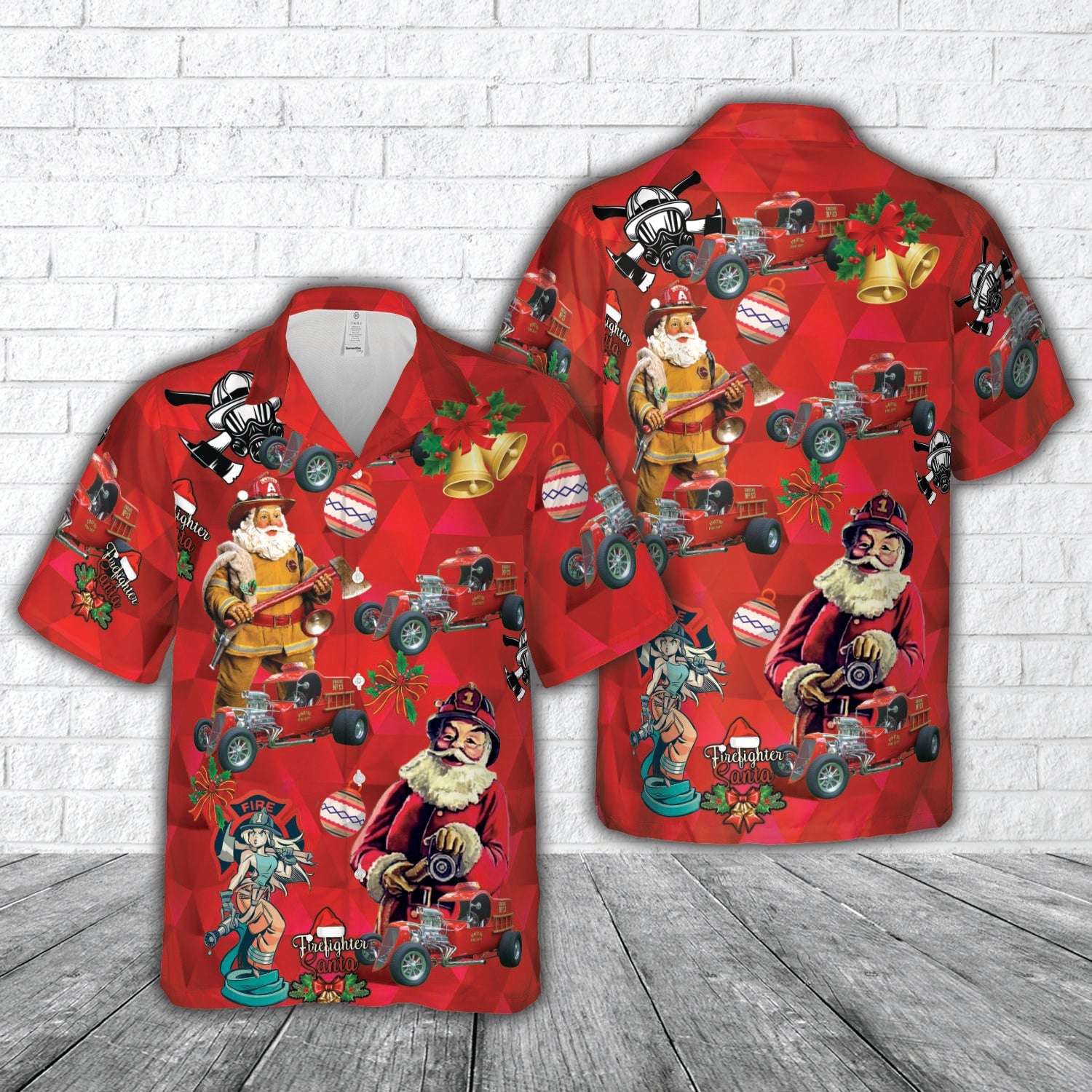 1923 Ford C-Cab Engine No. 13 Fire Truck Christmas Hawaiian Shirt