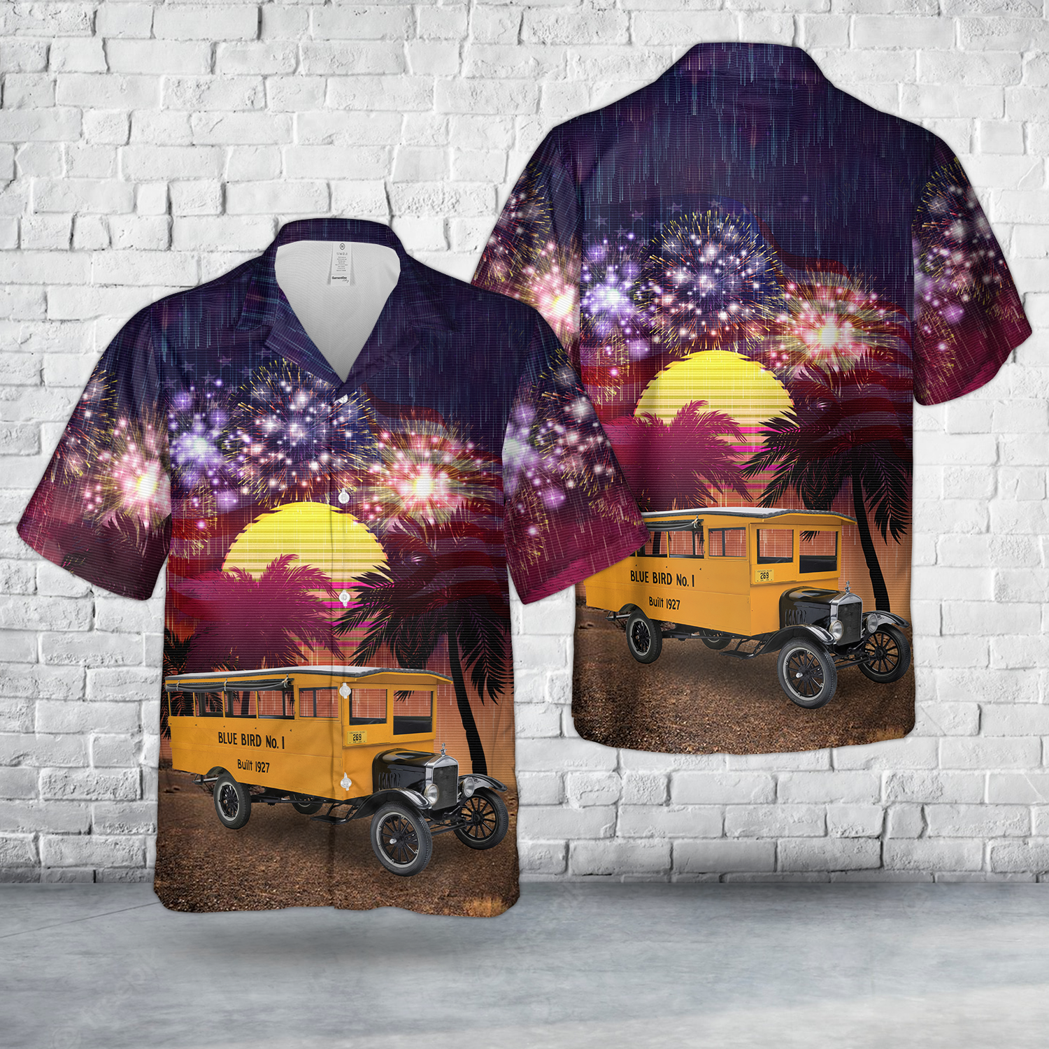 1927 "Blue Bird No. 1" School Bus, 4th Of July Hawaiian Shirt