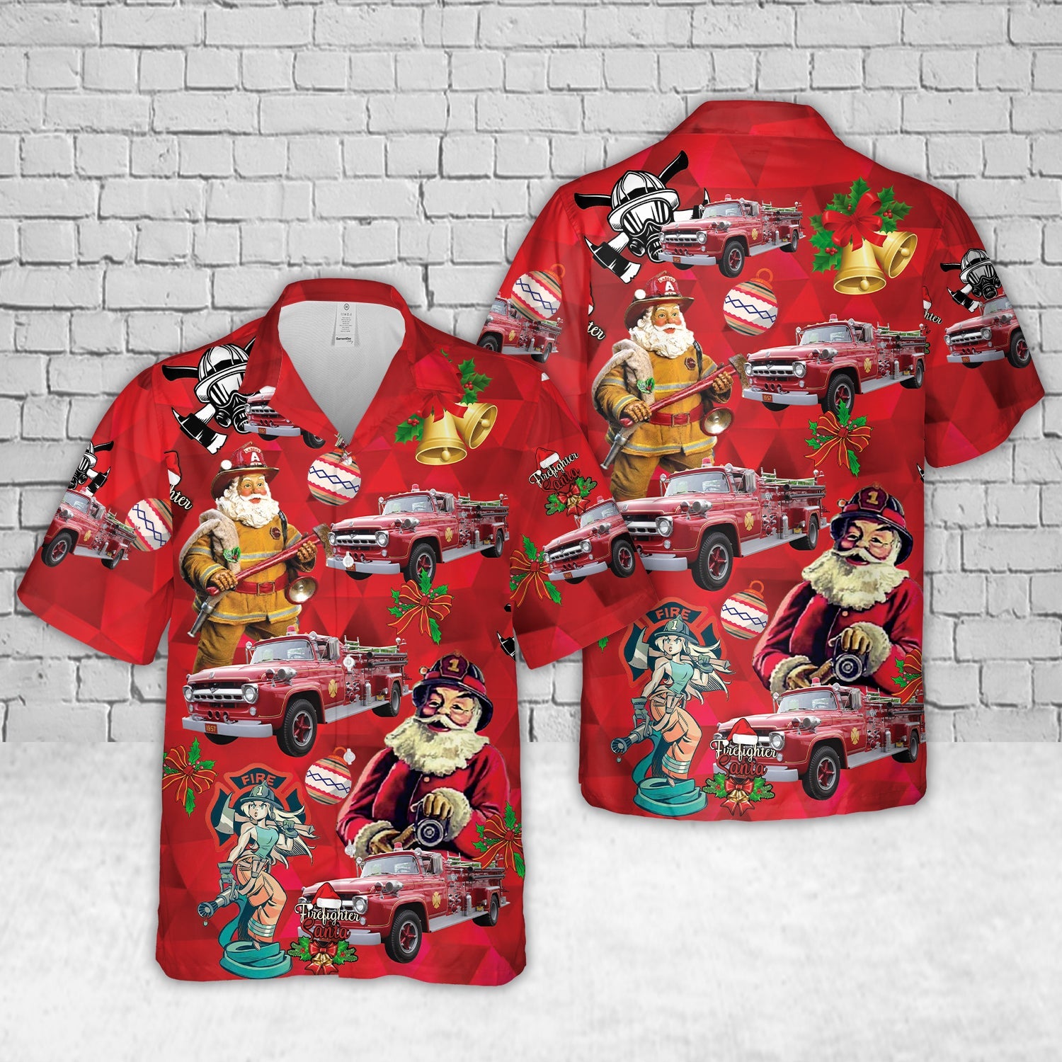1957 Ford F800 Fire Engine Christmas Hawaiian Shirt