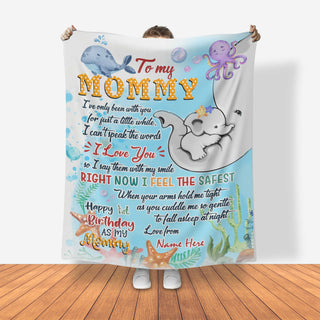 Happy 1st Birthday As My Mommy - Personalized Summer Beach Blanket - Birthday Gift For Mom, Mother, Cute Elephant Blanket MI0572