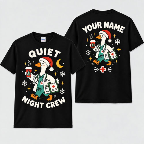 Custom Christmas Goose Nurse Unisex T Shirt, Personalized RN Tee, Funny Registered Nurse Holiday Gift, ER ICU Nurse Shirt