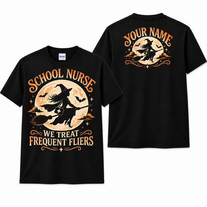 Personalized Custom School Nurse Halloween Shirt, Spooky Witch Nurse T-Shirt, RN Gift