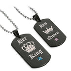 "Black Necklaces & Pendants Her King and His Queen Black Titanium Couple Necklace Stainless Steel Pendant Gifts "