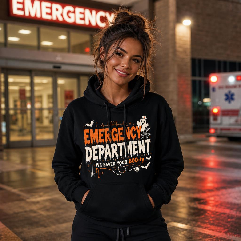 Custom Name Emergency Department Halloween Hoodie, Funny Nurse Boo Crew Gift