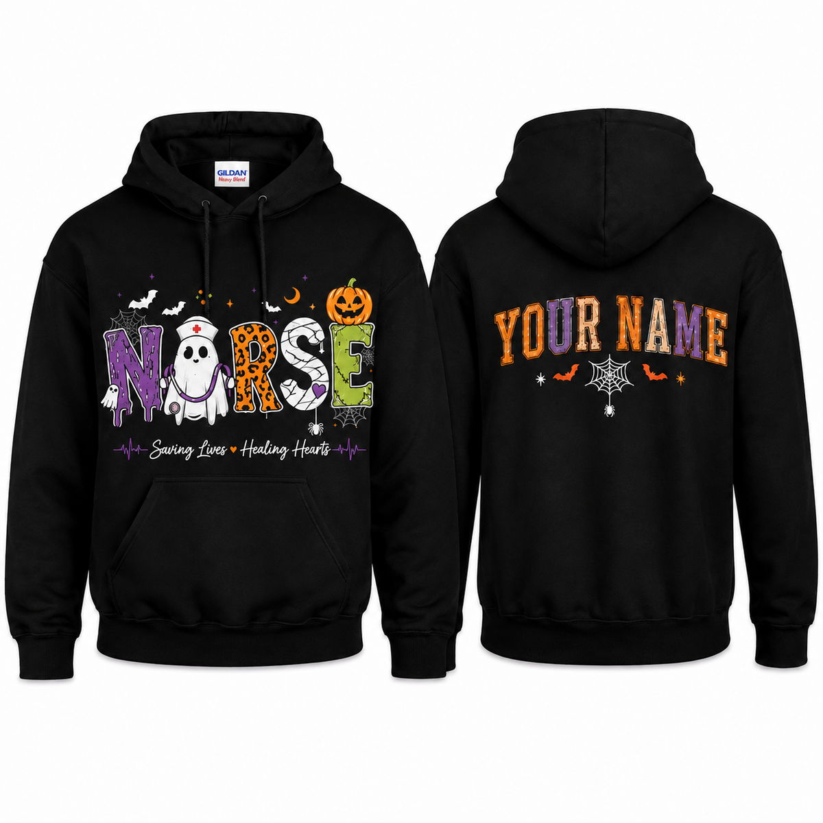 Personalized Nurse Halloween Hoodie Custom Name Spooky Ghost RN LPN CNA Gift