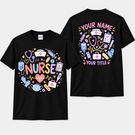 Personalized Custom Nurse Shirt, Cute Heart Nursing Tee, Medical Professional Gift for RN LPN CNA, Healthcare Worker Shirt