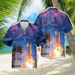 New Shepard Blue Origin Button Down Hawaiian Shirt Trend Summer