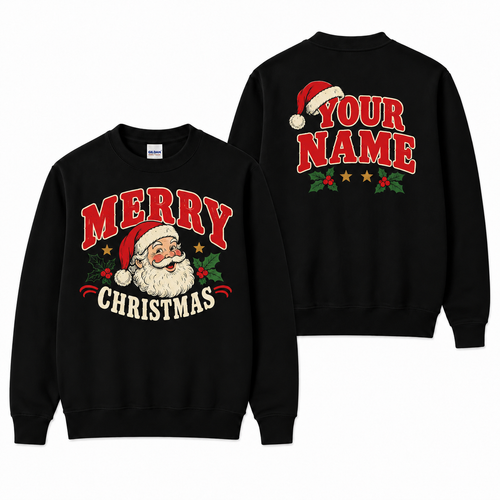 Personalized Vintage Santa Christmas Sweatshirt, Custom Name Holiday Pullover, Christmas Gift for Her